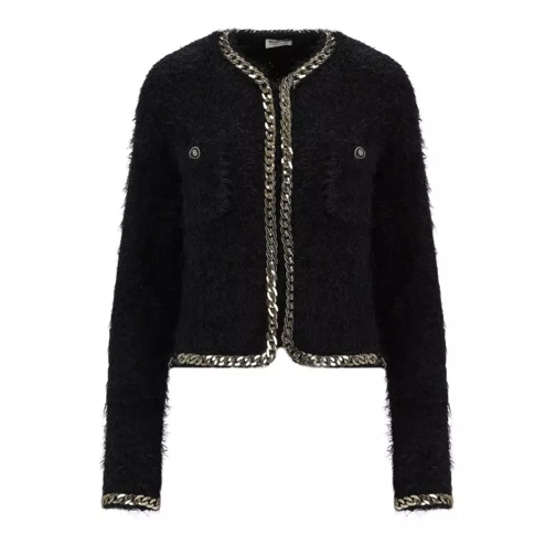 Blugirl Black Cropped Boucle Cardigan With Chains Black 