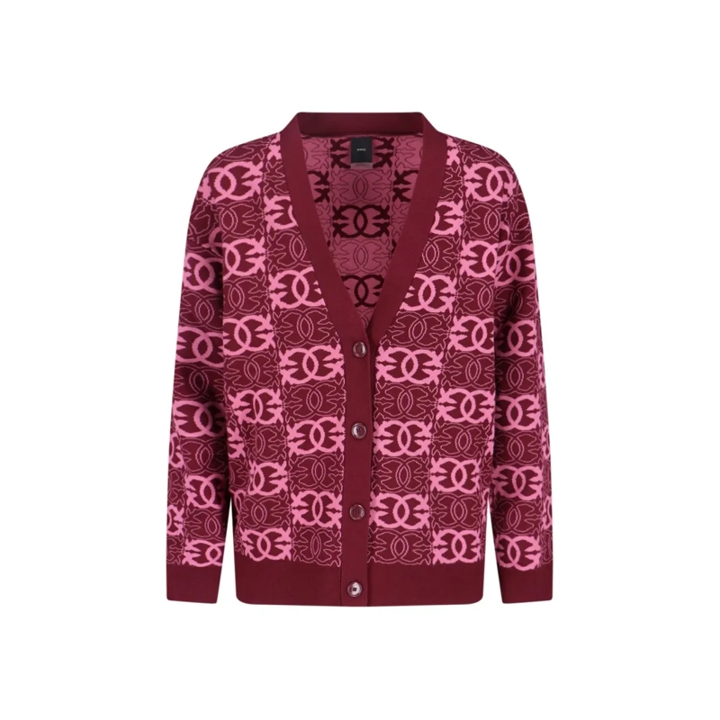 Pinko Strickjacke "Love Birds" Knitted Cardigan With V-Neckline Burgundy