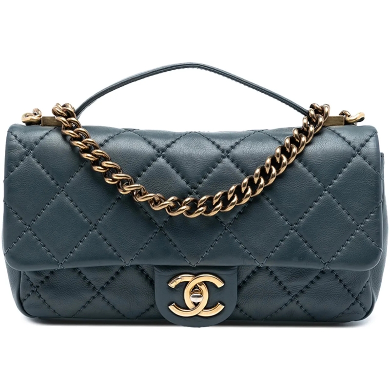 Chanel Schultertasche CC Quilted Calfskin Top Handle Bag blau
