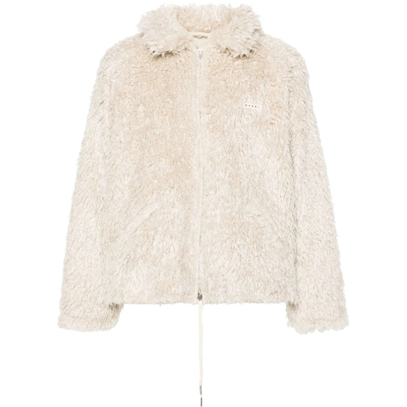 Marni Übergangsjacke veste en peau lainee artificielle a patch logo beige