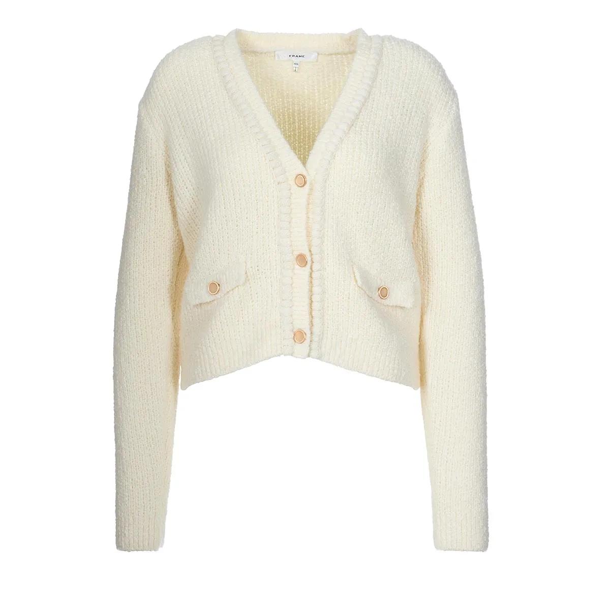 FRAME - DOUBLE POCKET CROPPED CARDI - Größe L - creme