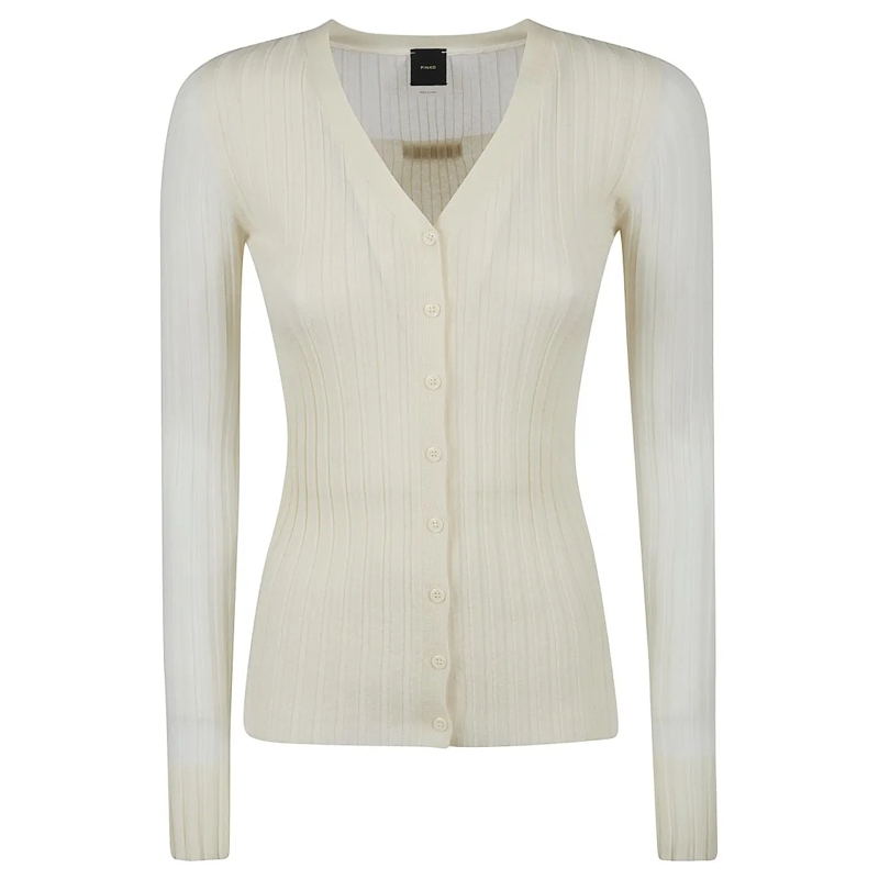 Pinko Vest Ribbed Knit Cardigan With V-Neckline And Button Cl Neutrals