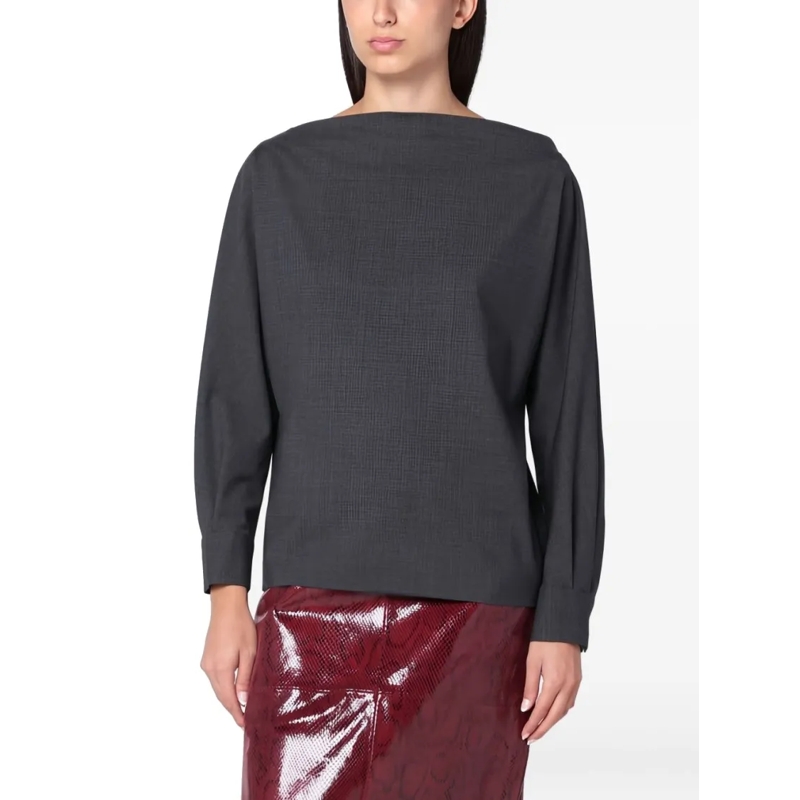 P.A.R.O.S.H. Chemisier Chic Anthracite Blouse With Textured Pattern And B Grey