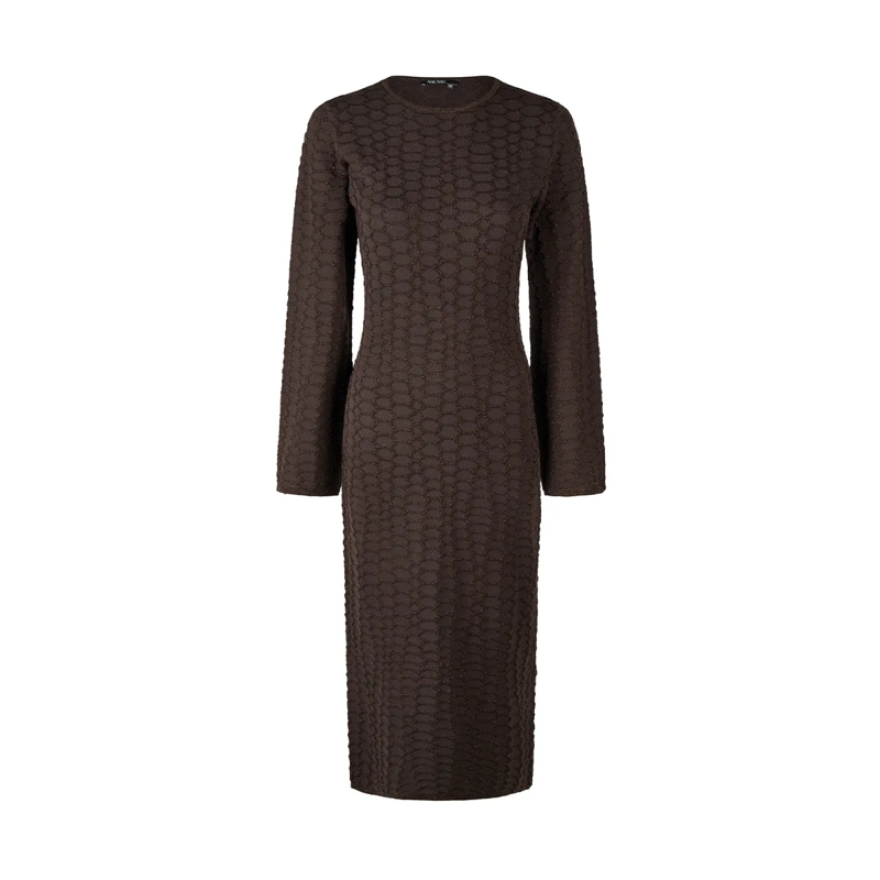 Marc Aurel Midikleid Strickkleid- elastischer Gürtel mit Metallschlie braun