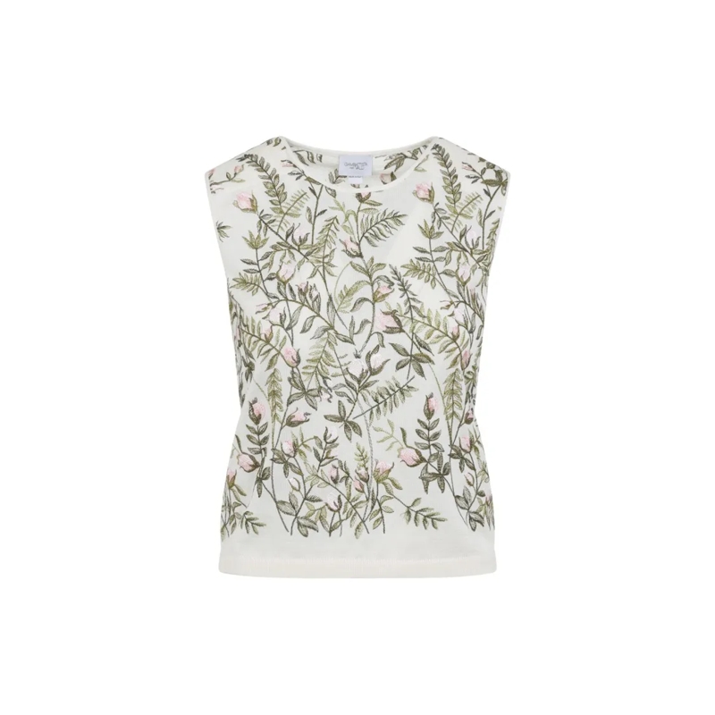 Giambattista Valli Blouse Botanical Embroidery Cashmere-Silk Top White