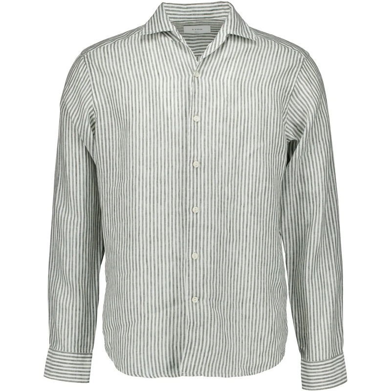 Eton  Eton Striped Linen Shirt Lange Mouw Overhemden Gro grün