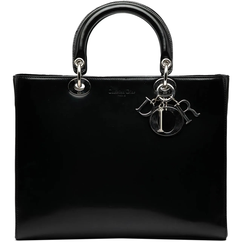 Christian Dior Schultertasche Large Patent Lady Dior schwarz