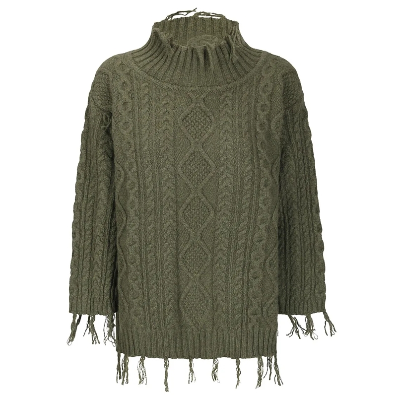 ARCHIVIO B Rollkragenpullover Cable Sweater Green