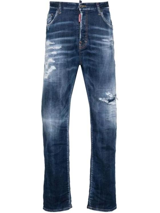 Dsquared2 - Dark Ripped Cast Wash Bro Straight-Leg Jeans - Größe 52 - blue