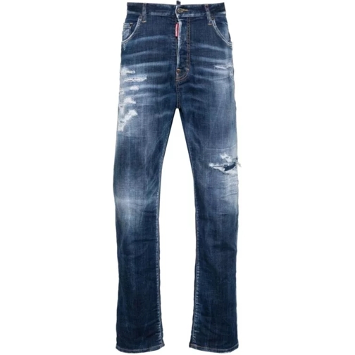 Dsquared2 Dark Ripped Cast Wash Bro Straight-Leg Jeans Blue 