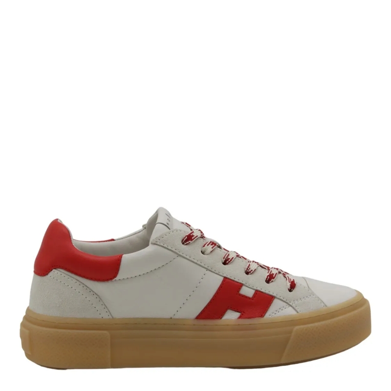 Hogan Lage-top sneaker White Leather Sneakers With Red Accents Brown