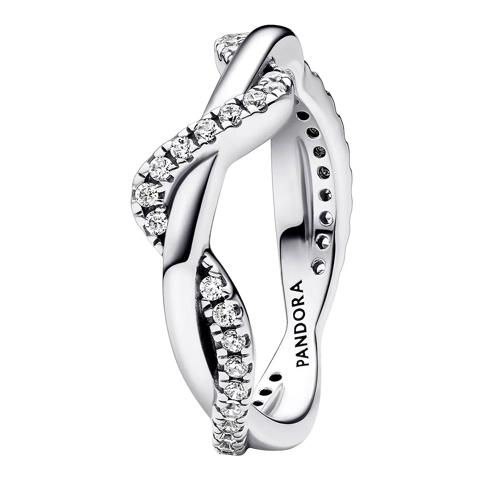 Pandora Double wave sterling silver ring with clear cubic  Clear Bague