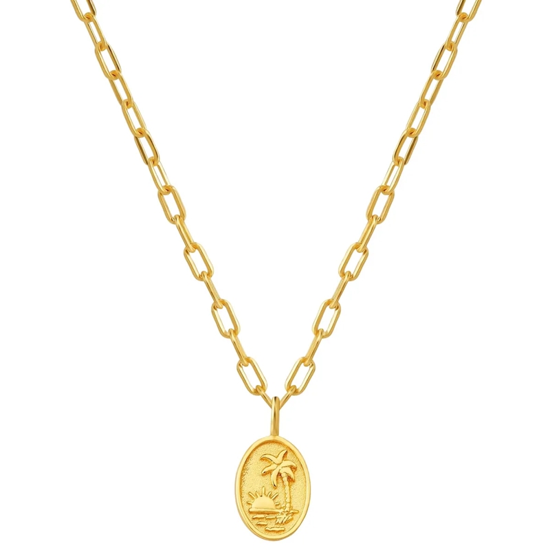 Glanzstücke München Mittellange Halskette Sterling Silber Halskette Sonnenuntergang/Palme gold