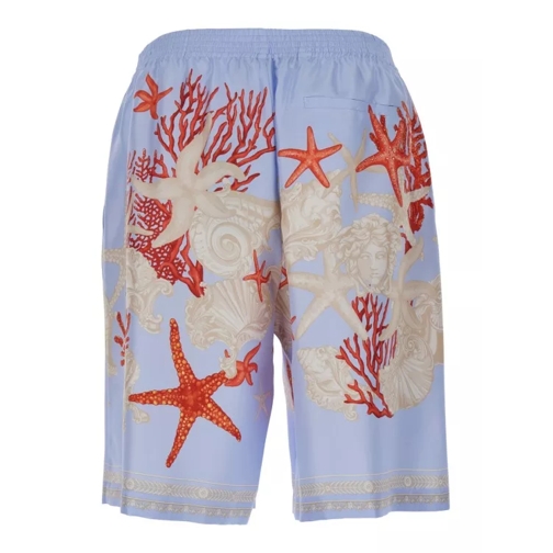 Versace Multicolor Shorts With Seabed Print In Silk Blue 