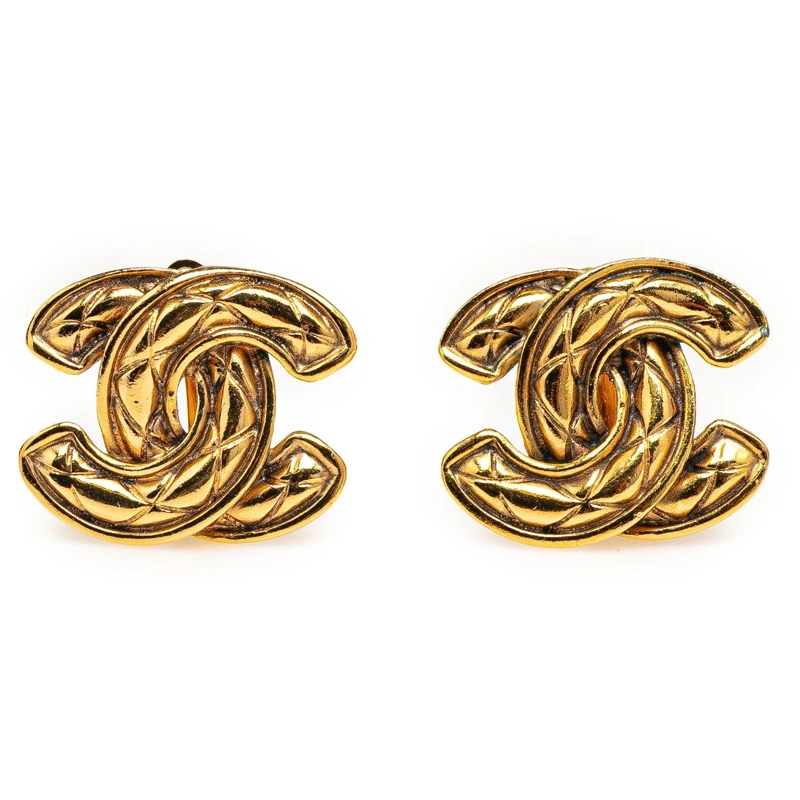 Chanel Creolen Gold Plated  Quilted CC Clip On Earrings gold