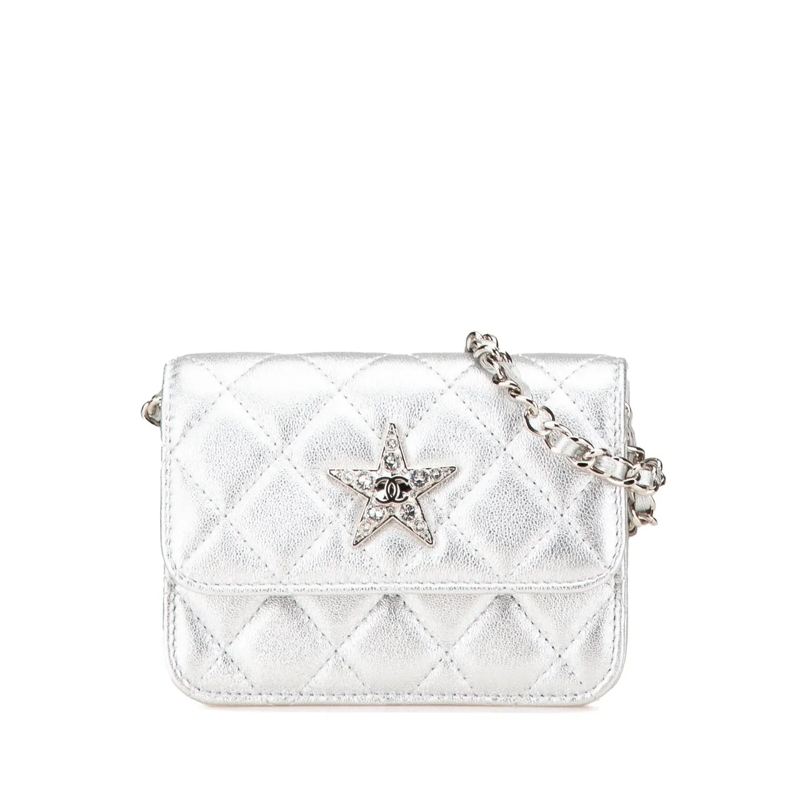 Chanel Sac de ceinture Metallic Lambskin Crystal Star Chain Belt Bag silber