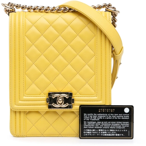 Chanel Sac à bandoulière 2019 Quilted Lambskin North South Boy Flap gelb (Image 2)