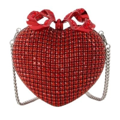 Self Portrait Clutch Crystal Heart Clutch - Metal - Red Red