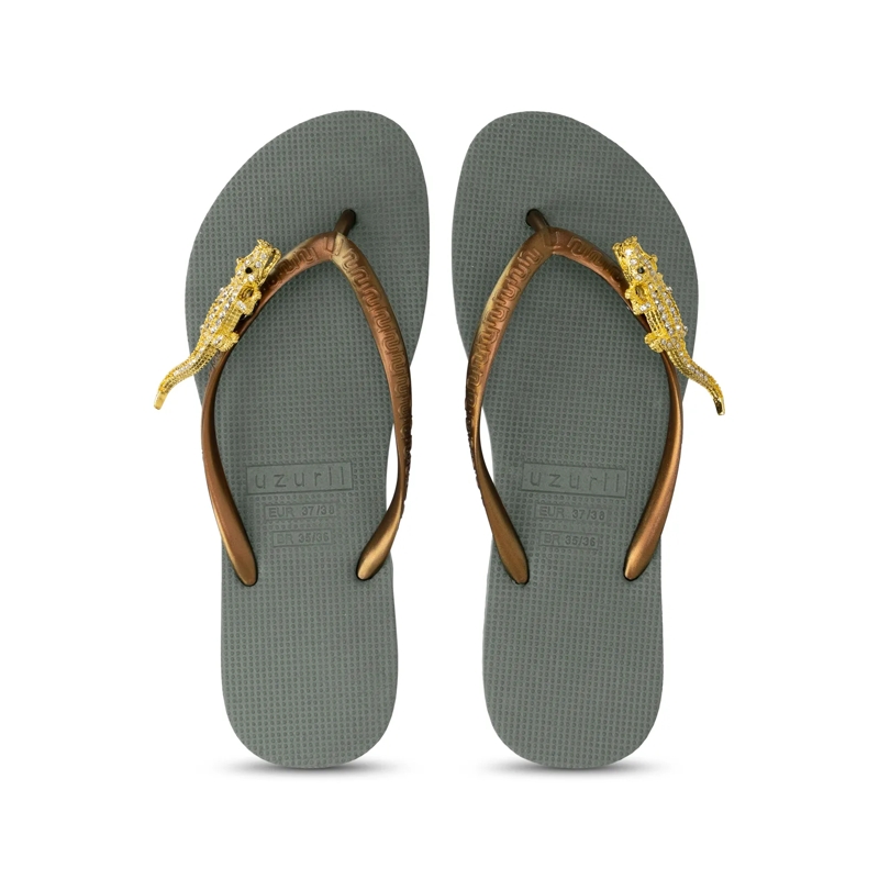 UZURII Flip Flops Zehentrenner Gold Crocodile Switch grün