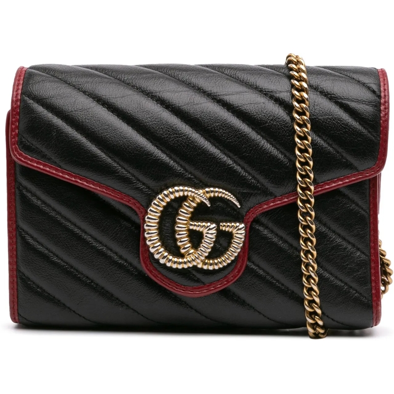 Gucci Schultertasche GG Marmont Matelasse Leather Torchon Wallet On Cha schwarz