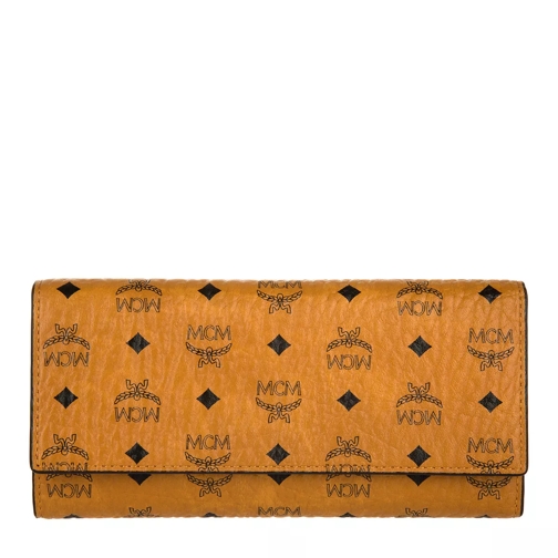 MCM Color Visetos Three Fold Large Wallet Cognac Flap Wallet