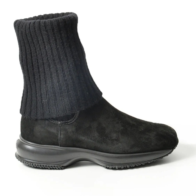 Hogan Stiefel Chic Black Suede Ankle Boots Black