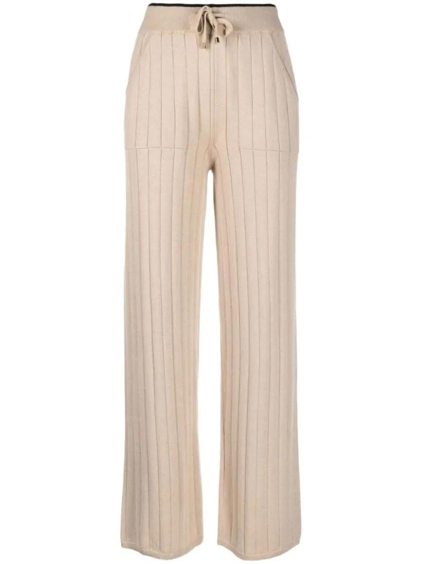 Thumbnail - Lorena Antoniazzi - Straight-Leg Ribbed-Knit Trousers - Größe 42 - beige