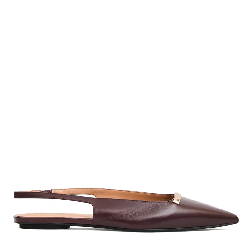 Tod's Ballerines Low-Heeled Burgundy Leather Slingbacks Black