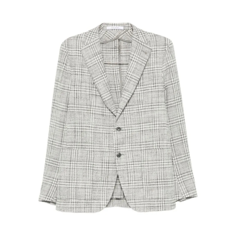 Tagliatore Blazer Tailored Grey Jacket With Subtle Plaid Pattern White