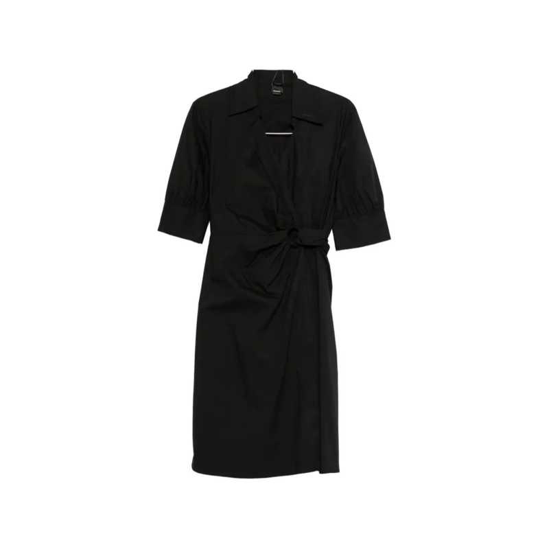 Pinko Midi-jurk Puffed Sleeve Black Dress With Waist Tie Black