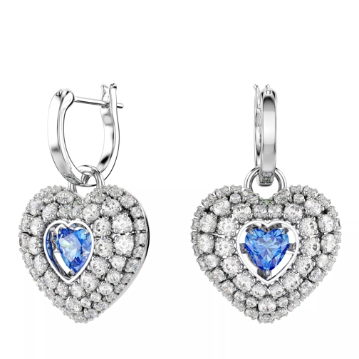 Swarovski Hyperbola drop earrings, Heart, Rhodium plated Blue Pendant d'oreille