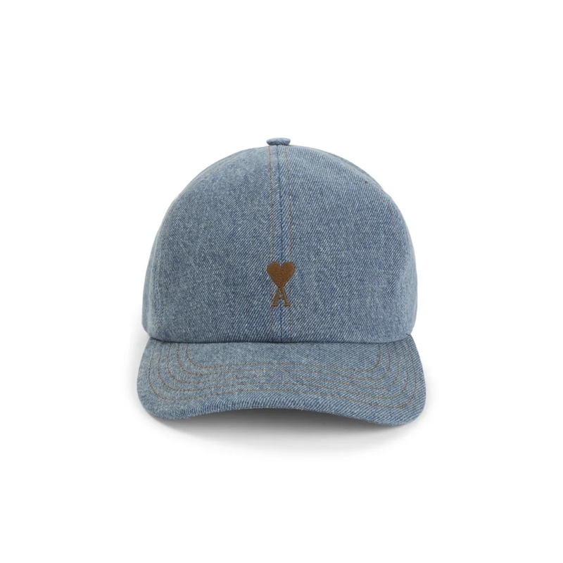 AMI Paris Hut Denim Baseball Cap With Heart-Shaped Logo Blue