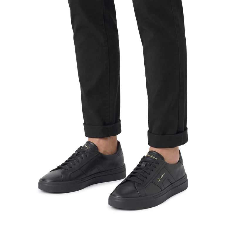 Santoni Schnürschuhe Sneaker aus Leder schwarz(Image 2)