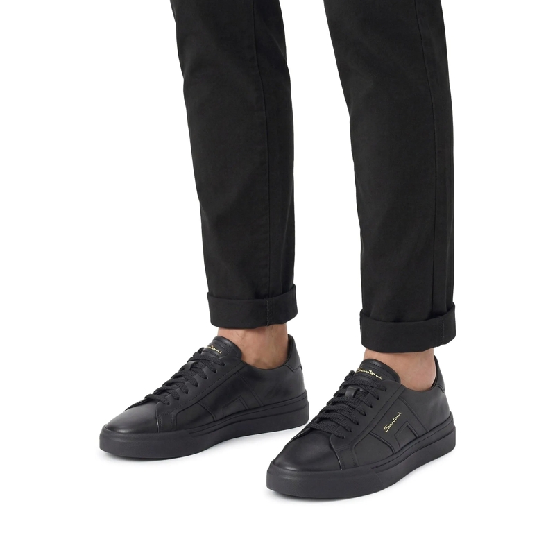 Santoni Schnürschuhe Sneaker aus Leder schwarz