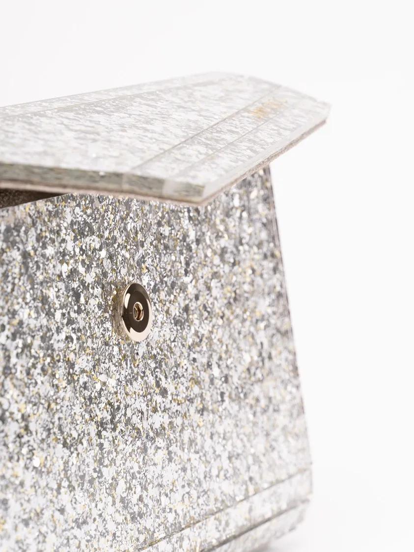 Jimmy Choo Clutches Glittering Acrylic Clutch With Gold Chain Strap in staalgrijs
