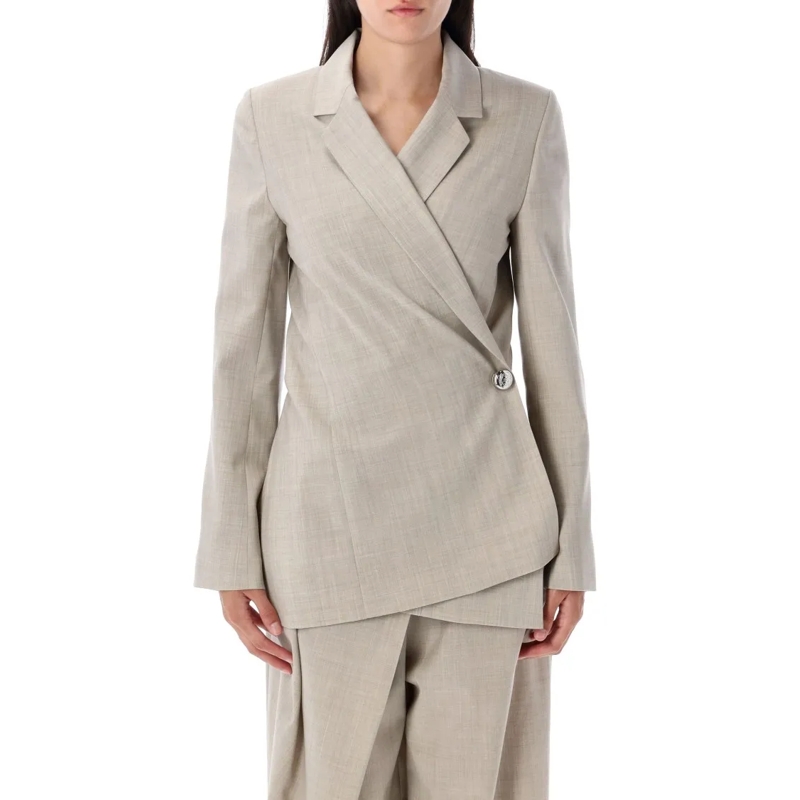 Loewe Blazer Twisted Silhouette Wool Blazer With Anagram Pebble Grey