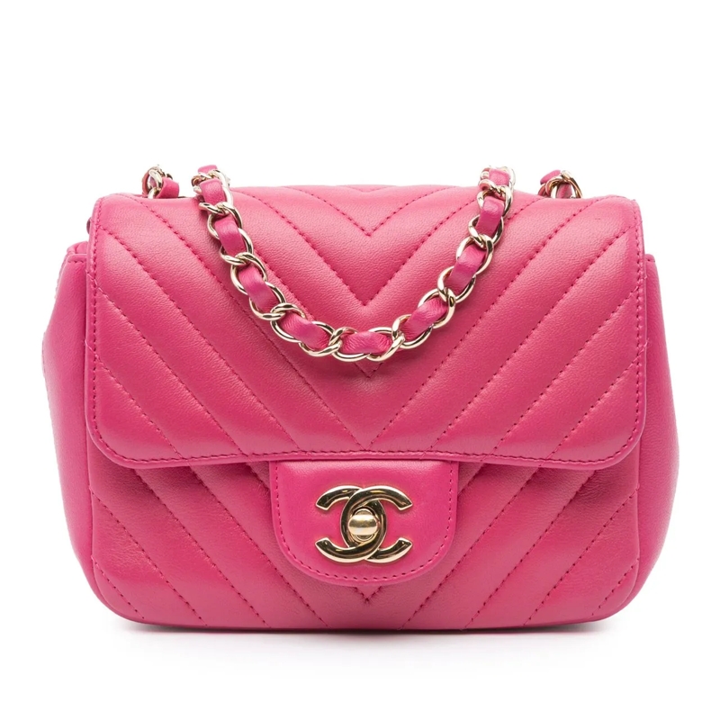 Chanel Fourre-tout Mini Square Classic Chevron Lambskin Single Flap rose