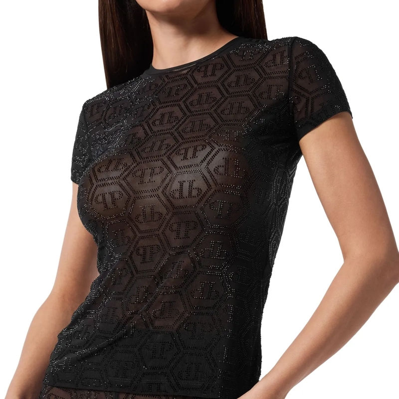 Philipp Plein T-Shirt T-Shirt Sexy Pure Monogram Mit Schmucksteinen schwarz(Image 5)