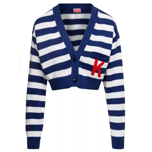 Kenzo Blue And White Nautical Striped Cropped Cardigan I Blue 