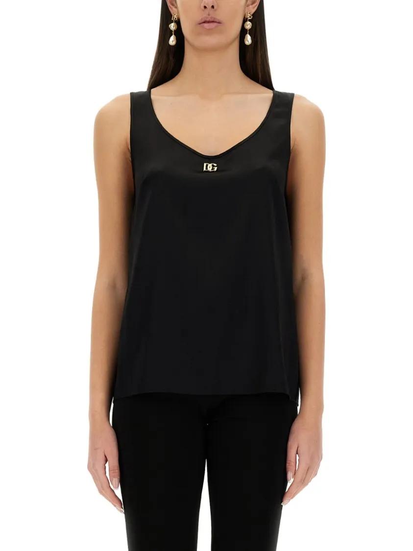 Thumbnail - Dolce&Gabbana - Satin Camisole Top With Logo - Größe 40 - schwarz