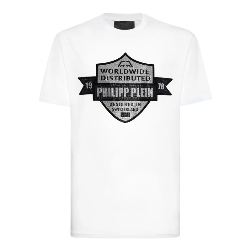 Philipp Plein T-Shirt T-Shirt Rundhalsausschnitt Ss Crest weiss