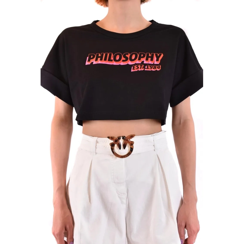 Philosophy Di Lorenzo Serafini T-Shirt Boxy-Cropped T-Shirt With Bold Gradient Graphic Black