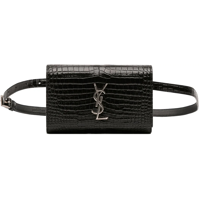Saint Laurent Gürteltasche Croc Embossed Leather Monogram Kate Belt Bag schwarz