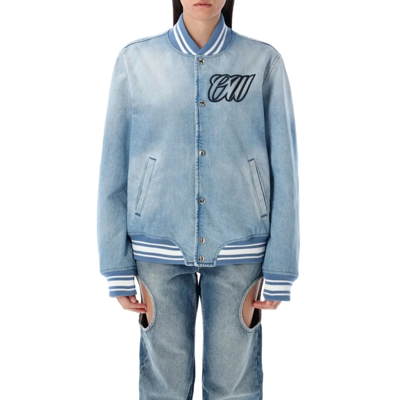 Off-White Bomberjacke Denim Varsity Jacket Blue