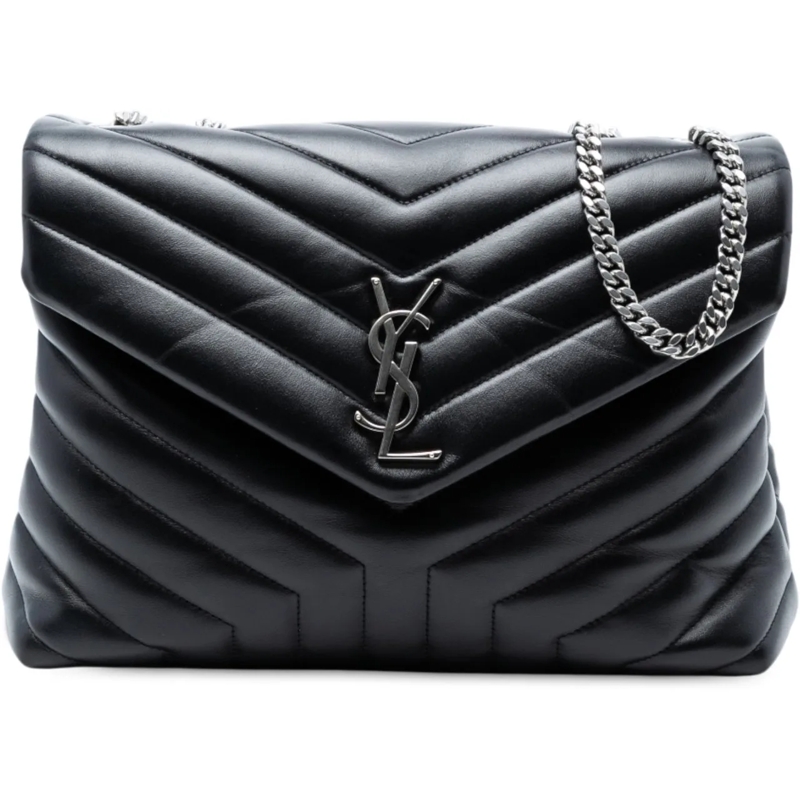 Saint Laurent Sac à bandoulière Medium Chevron Leather Monogram LouLou Shoulder Ba schwarz