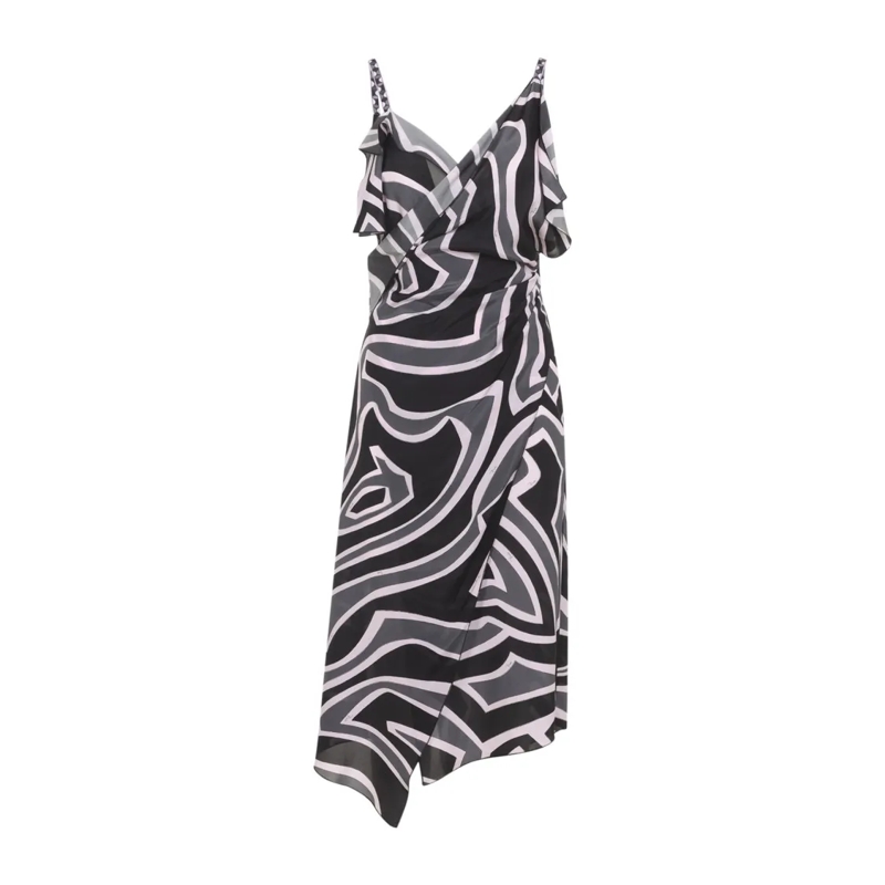 Pucci Midi-jurk Hem Silk Midi Dress With Wrap Bodice Grey