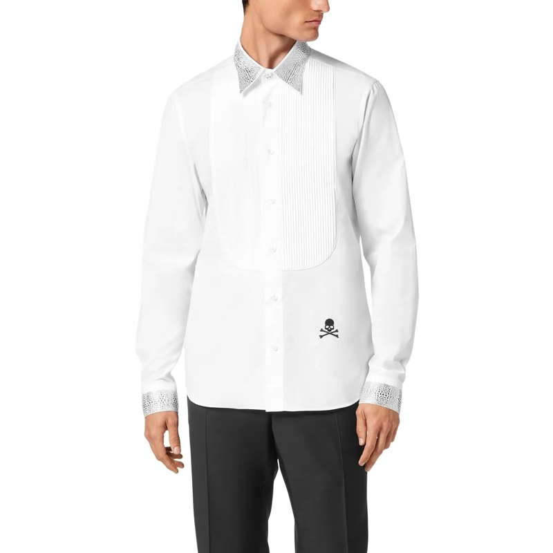 Philipp Plein Hemd Smoking-Hemd Mit Schmucksteinen weiss(Image 3)