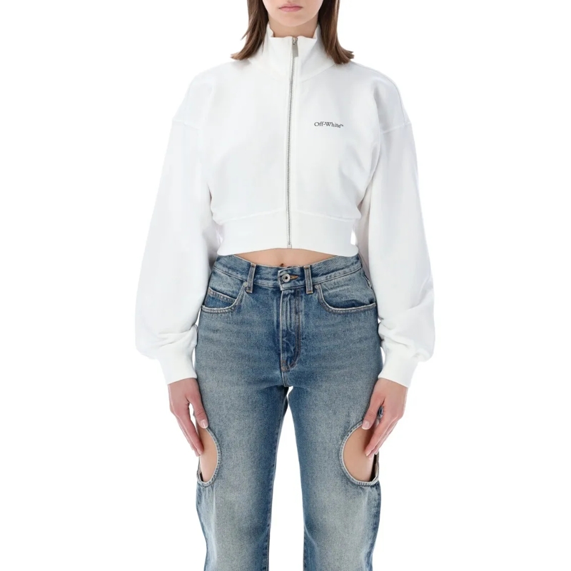 Off-White Trui Cropped Zip Fleece With Floral Arrow Print White