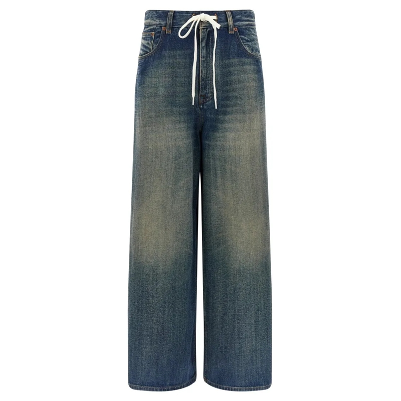 MM6 Maison Margiela Jeans mit geradem Bein Stone-Washed Delavé Cotton Wide Leg Jeans Blue