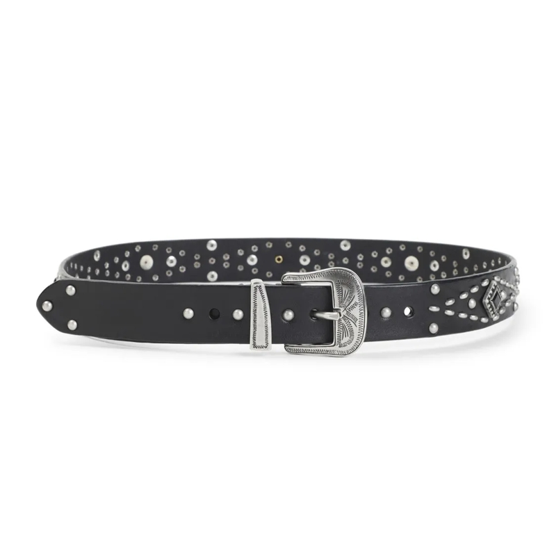 Golden Goose Ceinture Black Leather Belt With Silver-Tone Studs And Vint Black
